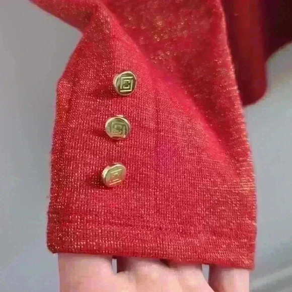 LIZ CLAIBORNE | Women's  Cabaret Red Gold Metallic Long Sleeved Shirt - Picture 3 of 4